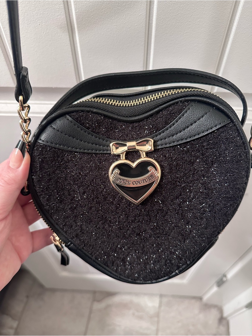 Juicy Couture Black Heart Crossbody Bag with Gold Accents